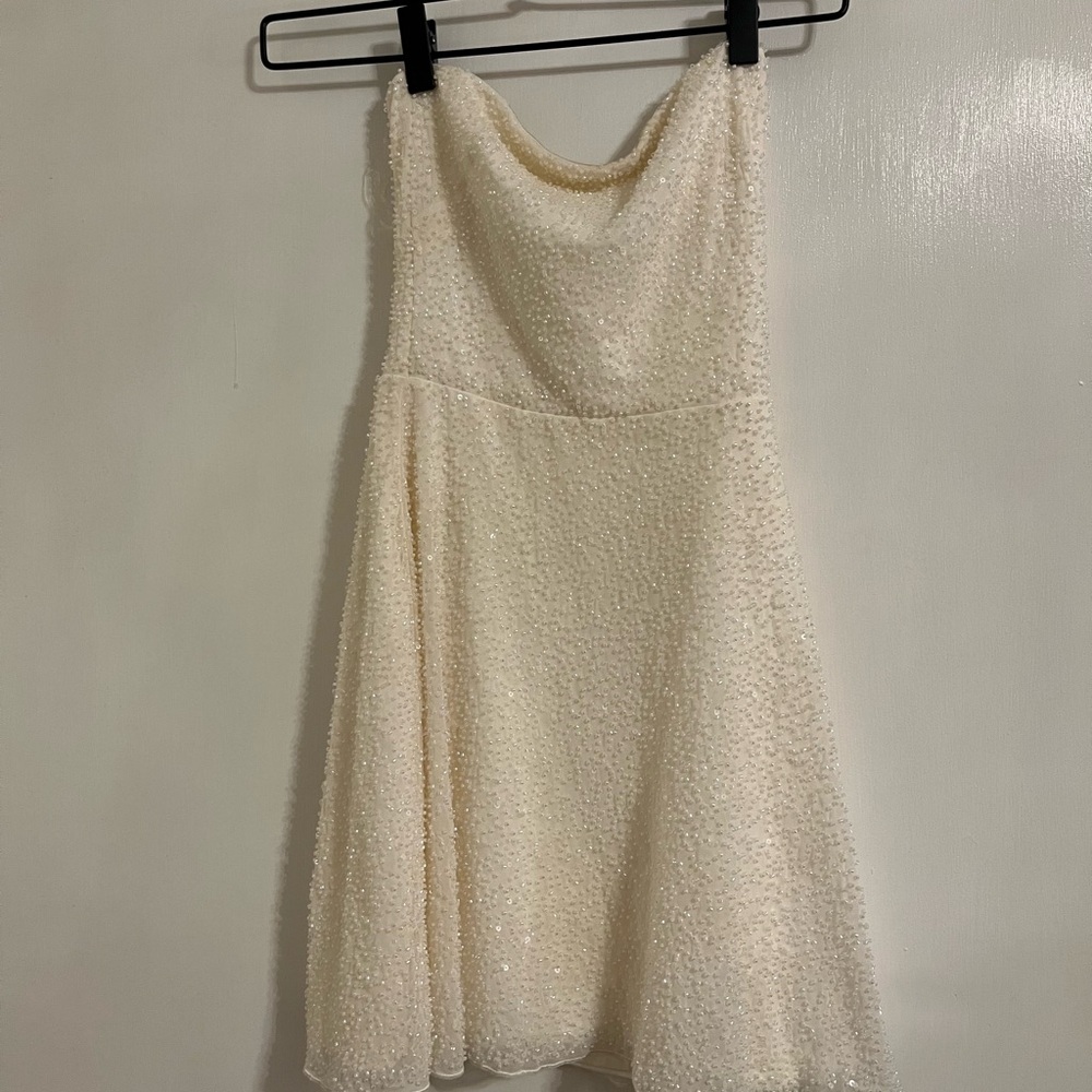 Oh Polly beaded strapless ivory minidress NWOT